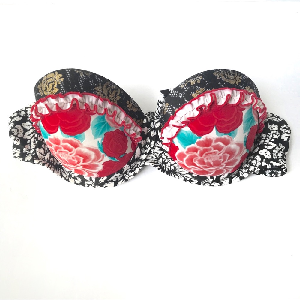 Rose Floral Push Up Strapless Bikini Top